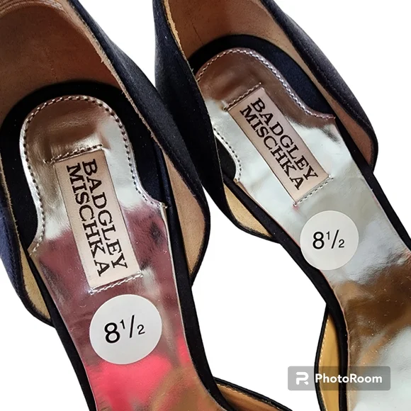 Bagley Mischka Bryon heels dress black fabric crystal decor leather sz 8.5 🎉HP - Picture 8 of 16